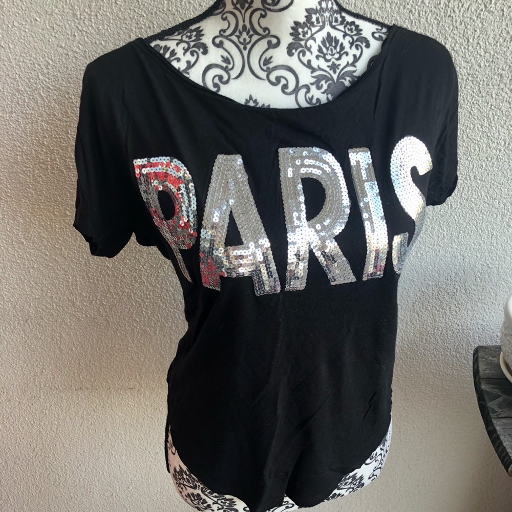 Black PARIS With Sequences Crop Top/ Blouse 🖤